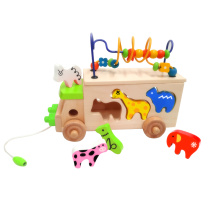 Grânulos multifuncionais de madeira e brinquedo de ônibus animal para criança pequena