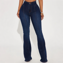Top Selling Women Dark Blue Wash Stretch Flare Jeans Denim Pants