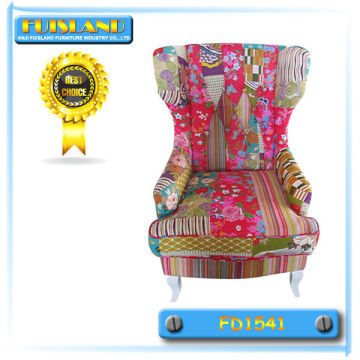 patchwork upholstery edition chair with gourd wood legs