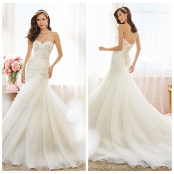 sexy chiffon beaded bodice mermaid wedding dress