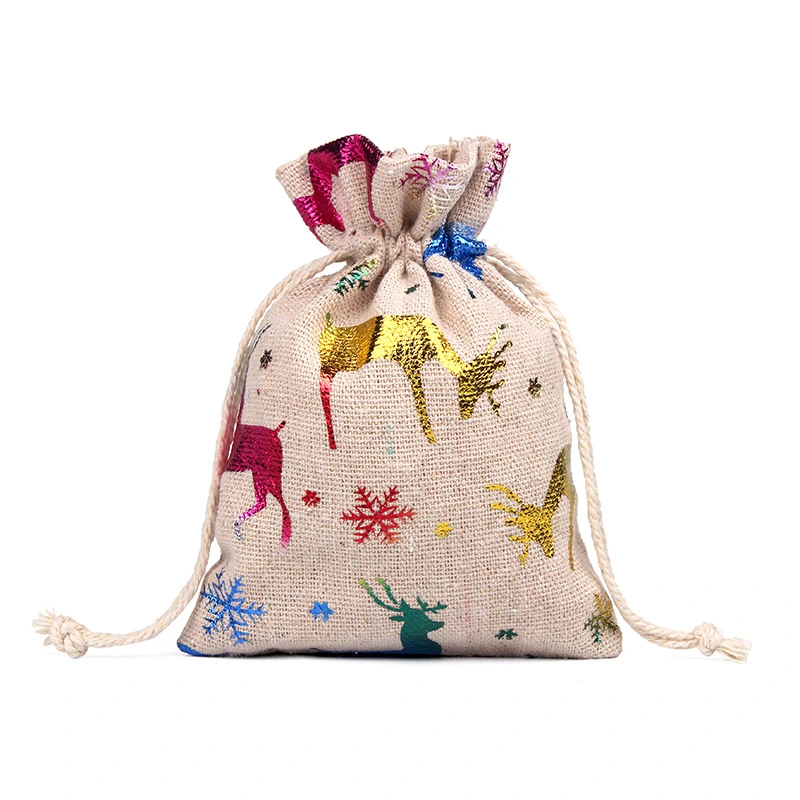 Christmas Linen Drawstring Bag Linen Cosmetic Bag Small Jute Bag for Cosmetic/Jewelry Gift