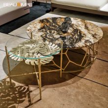 Gold Copper Coffee Table with Galaxy Marble Top