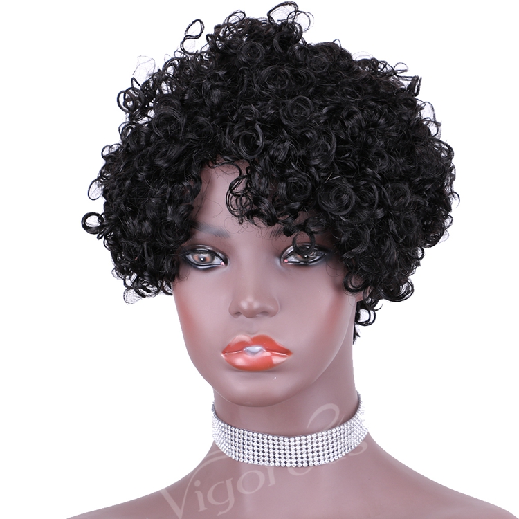 Vigorous Top Quality Black Afro Kinky Curly Wigs for Black Women Short Side Part Human Hair Wholesale Price