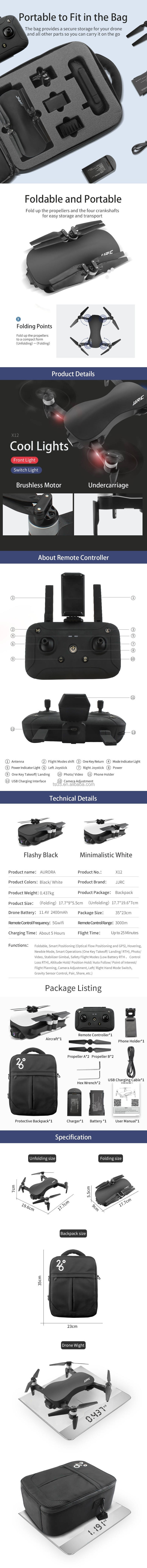 JJRC New AURORA JJRC X12 Quadcopter Drones with 5G 1080P Camera HD Optical Flow 25Mins Flying Time Stabilizing Gimbal