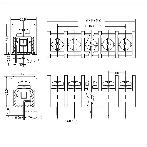 AT855-10.0XXXX-H Barrier Terminal Block Pitch 10.0mm