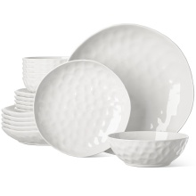 18 Piece White Porcelain Dinnerware Set - Large Factory Made Plates and Bowls