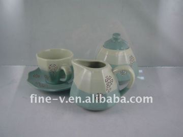 ceramic pot+jar+cup+saucer with embossment