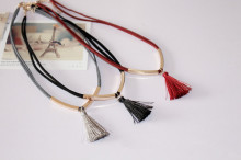 Suede Necklace With Metal Tube Silk Tassel Choker