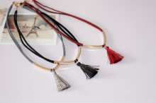 Suede Necklace With Metal Tube Silk Tassel Choker