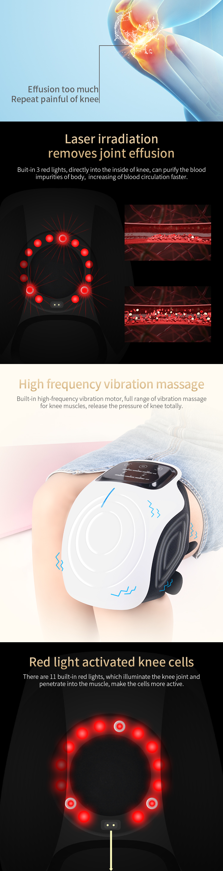 Support Knee Pain Relief Electric Vibrating Knee Massager, Timing Control Heated Knee Massager