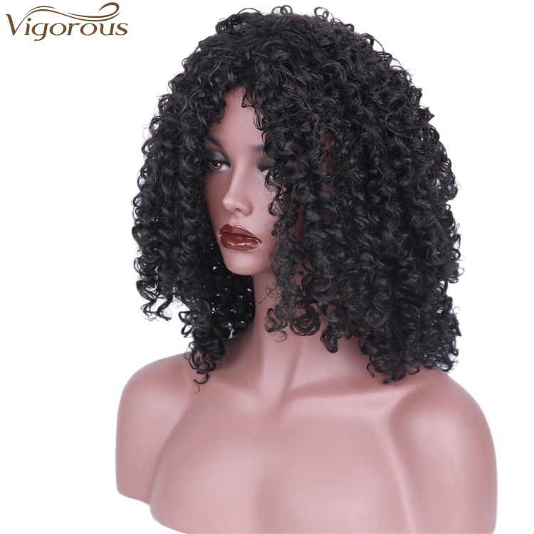 Vigorous Top Quality High Temperature Synthetic Party Wigs Short Kinky Curly Wigs for African American Women Black Wholesale