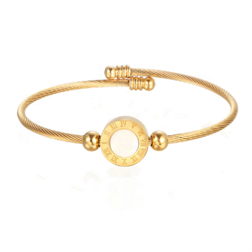 Customized Stainless Steel Charm Bangle with Rotate Disc Numeral Shell