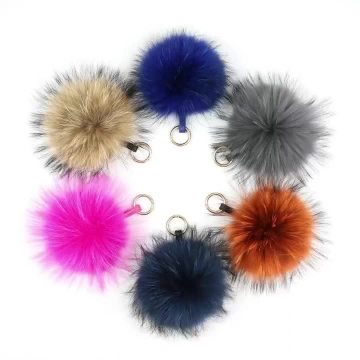Large Genuine Raccoon/Fox Fur Pom Keychain Bag Charm Fluffy Fur Ball