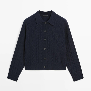 Women's temperament gentle twisted flower polo collar wool blend cardigan