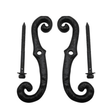 Antique S-Style Black Shutter Dog Holders - 6.5 Inch Long Decorative External Shutter Tieback Hardware with Mounting Screw