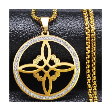 Wiccan Witch Knot Stainless Steel Crystal Necklace