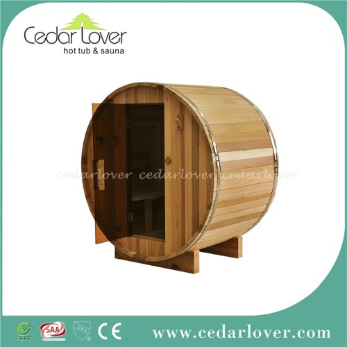 Wooden red cedar barrel steam sauna room