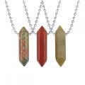 Natural Crystal Double Hexagonal Pointed Gemstone Pendant Necklace with 45cm Chain Gemstone Hexagon Point Pendant choker