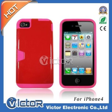 TPU PC Combo pc Back Cover Card Slot Case for Iphone 4 Mobile Phone