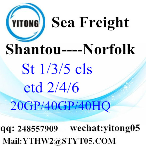 Service de fret maritime de Shantou à Norfolk