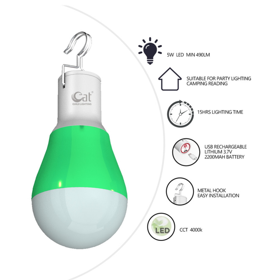 Ampoule d'urgence rechargeable à batterie Li-ion étanche 5W