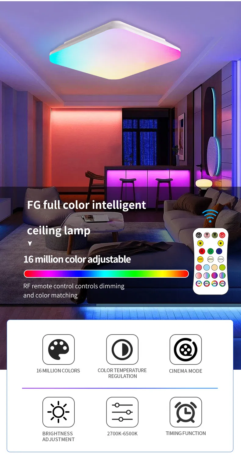 Smart RGBW Dimmable Ceiling Light with Remote Control Features