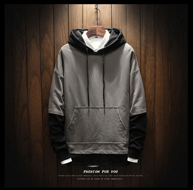 Pullover Hooded Solid Color Stitching Large Size Youth Hoodie