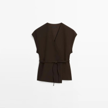 Women's minimalist knot decoration cross sleeveless kimono style jacket