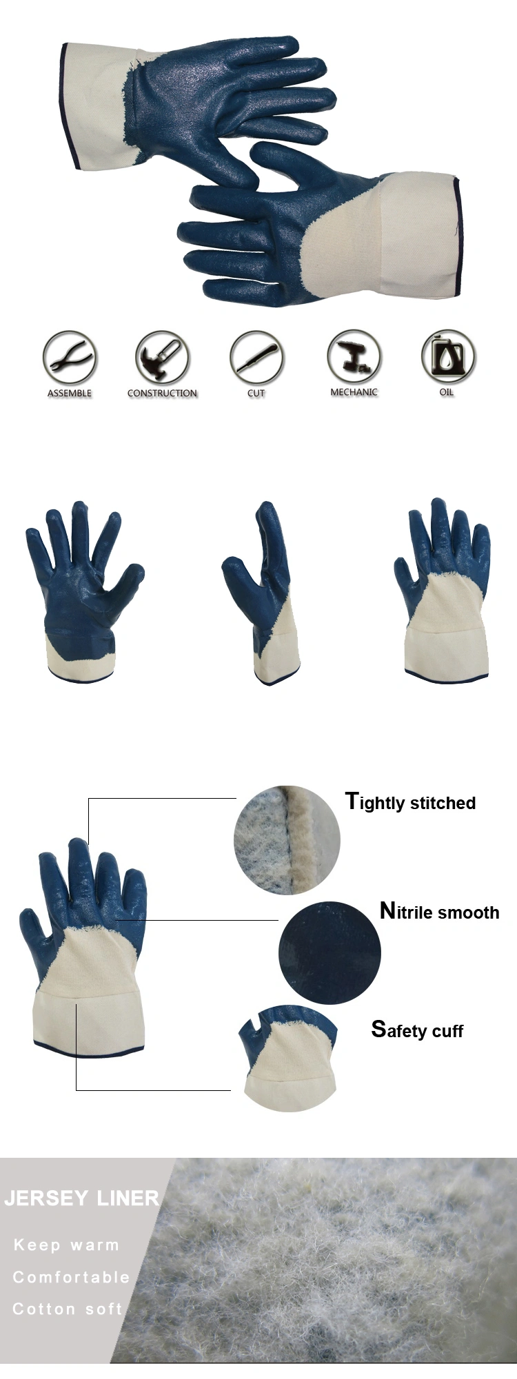 Masonry Jersey Liner Nitrile Coating Labor Gloves