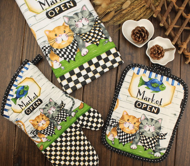 Kitchen Oven Mitt Glove Pot Holder Set