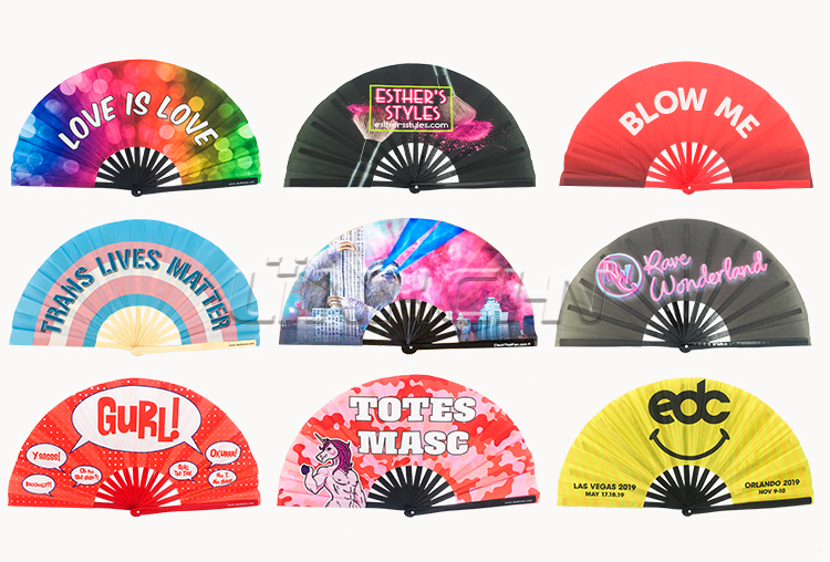 Customized fabric hand held folding fans in promotion