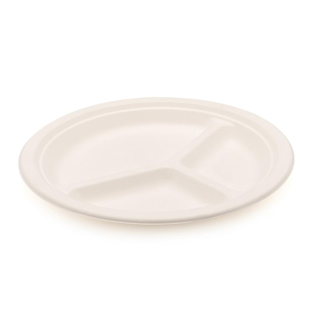 Disposable Degradable Sugarcane bagasse eco 3 divided plate