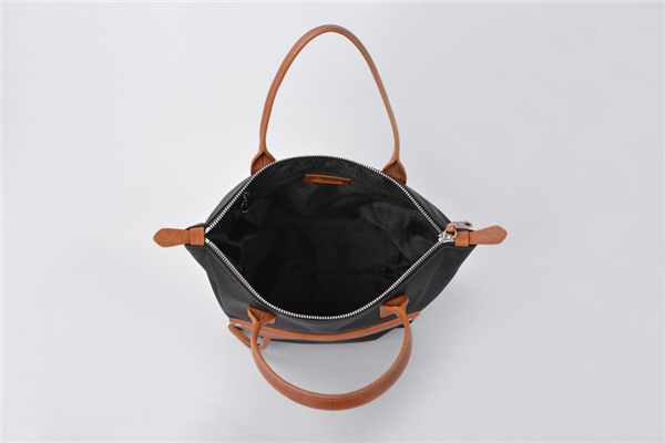 Waterproof black nylon tote bag handbags with leather handles