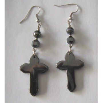 Hematite Cross Earring