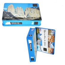 Customize Rectangle Blue Gift Tin Box Painting with Torres Del Paine