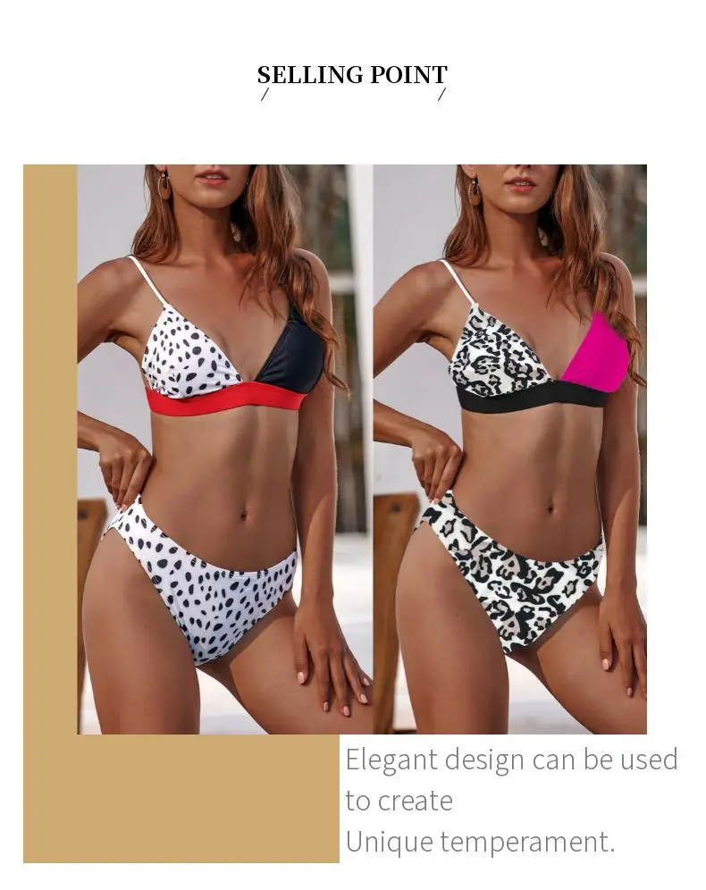 Wholesale Summer off Shoulder Cartoon Bikini Strap Two Pieces Leopard Cute DOT Women Swimwear