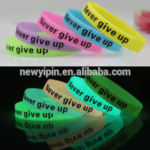 Glow in the Dark Never give up Silicone Bracelets Rubber Wristbands
