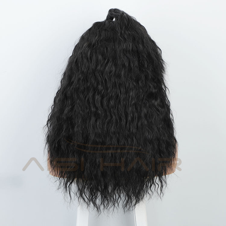 Aisi Hair New Design Long Wavy Natural Black Wig With Ponytail Swiss Lace Wig Body Wave Synthetic Hair Wigs For Women