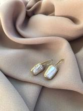 Minimalist Rectangular Flat Pearl Elegant Gold Earrings