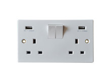 13A single pole 2gang switche socket+dual USB