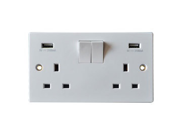 13A single pole 2gang switche socket+dual USB
