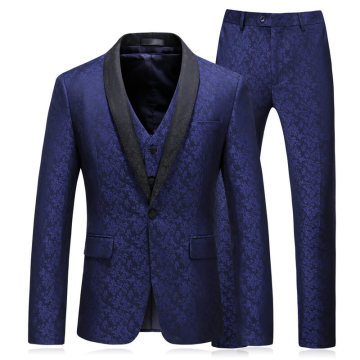 Dark Blue Jacquard Men's Three-Piece Suit