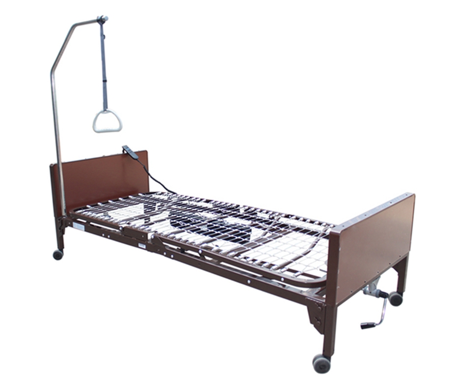 Semi-electric home care bed with IV pole