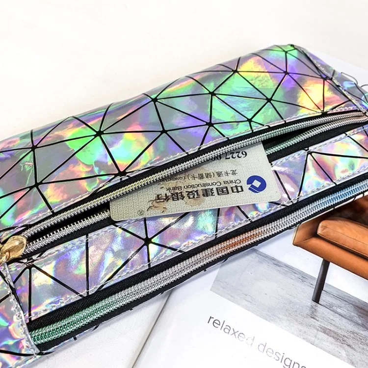 Luxury Fashion Blank Geometrical Holographic Laser Leather Fanny Pack Waterproof Waist Bags Pouch Travel Running Belt Bum Bag with Front Zipper Pocket