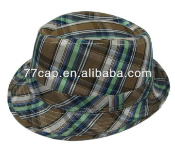 polyester /cottom checkered short brim Fedora summer Hat