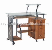 Glass desktop computer tables with wood cbinet and drawer