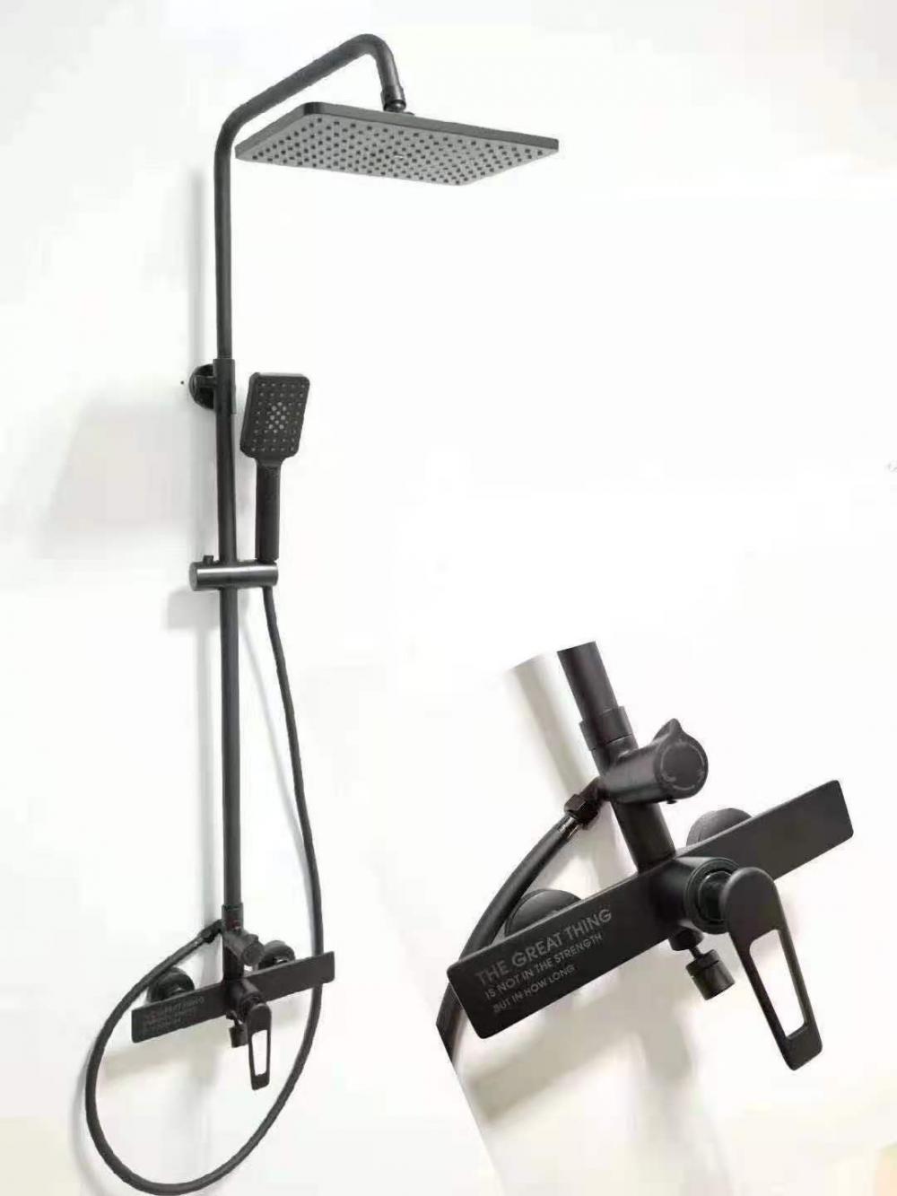 럭셔리 폭포 매트 블랙 욕실 세 방향 냉수 전환기 스프링클러 목욕 샤워 믹서 수도꼭지