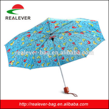 Lovely blue heart printing 3 folded supermini manual open umbrellas/mini umbrella
