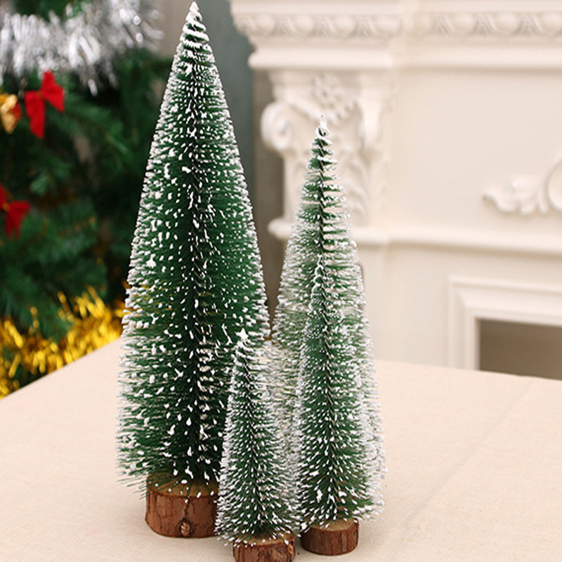 1PC New Mini Christmas Tree Small Choinka Wooden Snow Pine Needle Tree Desktop Table Ornaments Navidad Xmas Decoration for Home