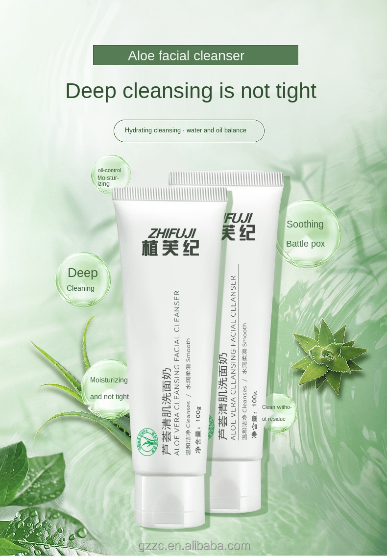 FREE SAMPLE Private label custom logo oem deep cleansing extract natural aloe vera vegan face wash cleaner facial cleanser